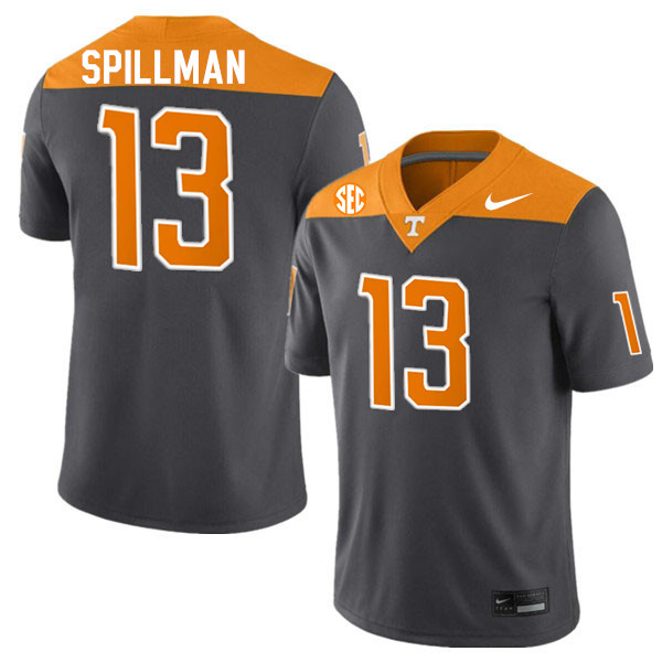 Men #13 Edwin Spillman Tennessee Volunteers College Football Jerseys Stitched-Anthracite